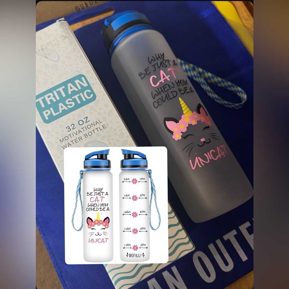 UNICAT by Leado 32oz Motivational Water Bottle - BPA Free, Non-toxic - NWT